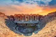Pamukkale Amphitheater in ancient city of Hierapolis Turkey