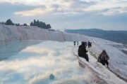 Pamukkale , Hierapolis Ancient City and Antique Pool of Cleopatra and White Travertine Terraces
